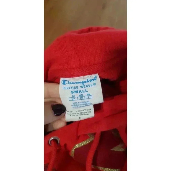 Champion hoodie with logo patches mens size small red thick cotton material - Picture 7 of 7